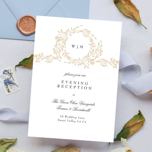 Monogram Blush Wappen Elegant Wedding Empfang Begleitkarte (Von Creator hochgeladen)