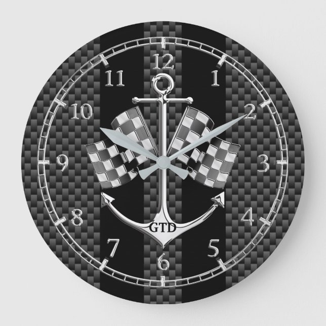 Monogram Boat Racing Nautical in Carbon Fiber Dial Große Wanduhr (Vorderseite)