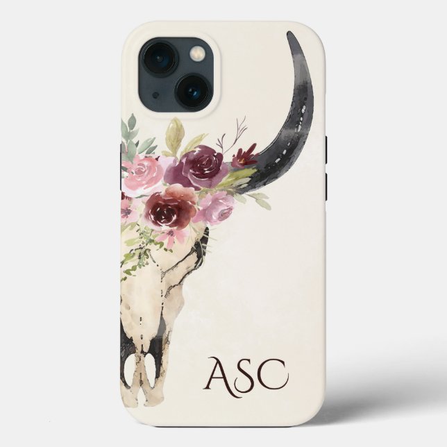 Monogram Boho Bläserschädel auf Creme Background Case-Mate iPhone Hülle (Rückseite)