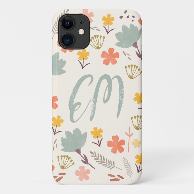 Monogram Boho Blume iPhone Case (Rückseite)