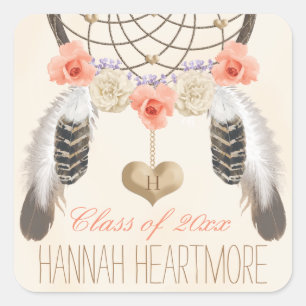 MONOGRAM BOHO DREAM CATCHER ABSCHLUSS CLASS QUADRATISCHER AUFKLEBER