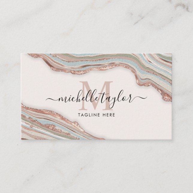 Monogram Boho Earth Tones Agate Blush Pink Visitenkarte (Vorderseite)