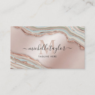 Monogram Boho Earth Tones Agate Rose Gold Visitenkarte