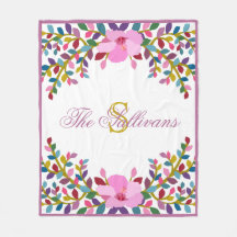 Monogram Boho Foliage Hibiskus Fleece Blanket