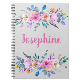 Monogram boho pink und blau floral notizblock