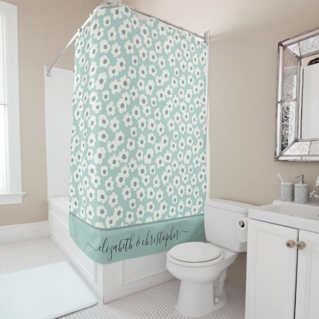 Monogram Boho Sage Green White Grey Floral Duschvorhang (Beispiel)