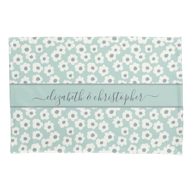Monogram Boho Sage Green White Grey Floral Kissenbezug (Vorderseite-Links)