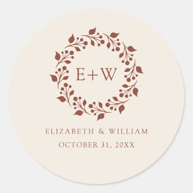 Monogram Boho Terracotta Burnt Orange Aufkleber (Vorderseite)