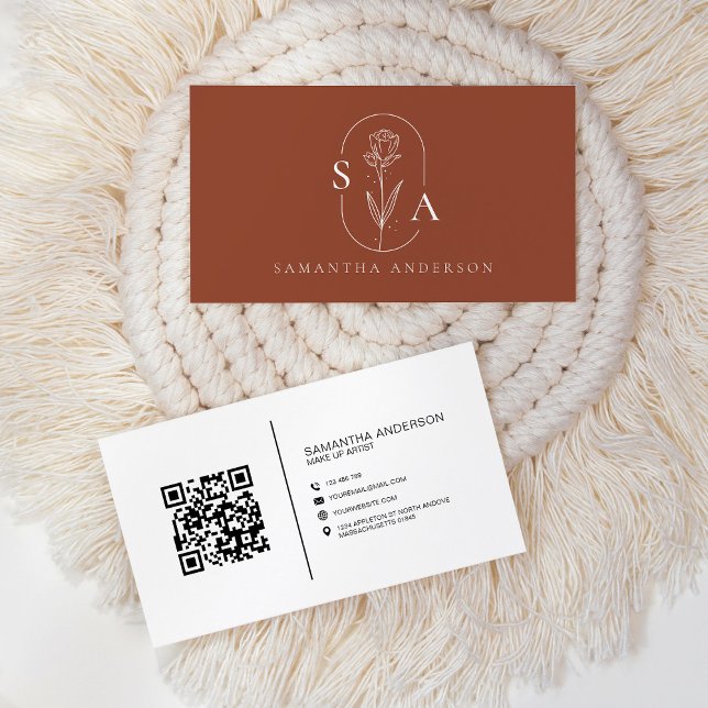Monogram Boho Terrakotta QR Code Modern Visitenkarte (Von Creator hochgeladen)
