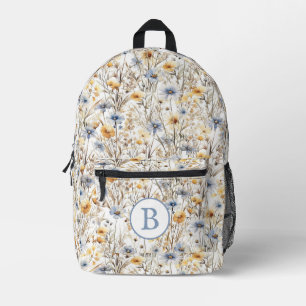 Monogram-Boho-Wildblume Bedruckter Rucksack
