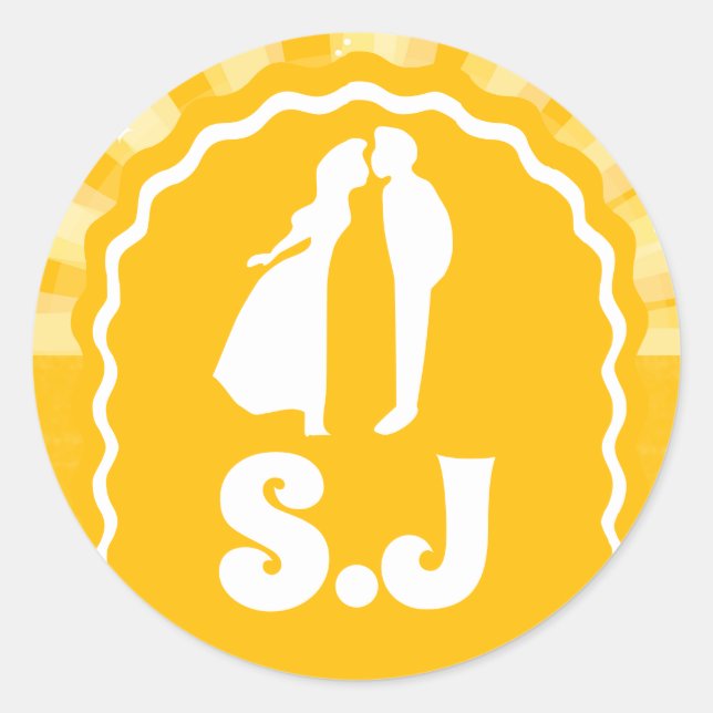 Monogram Bold Sunshine Yellow Wavy Arch Wedding Runder Aufkleber (Vorderseite)
