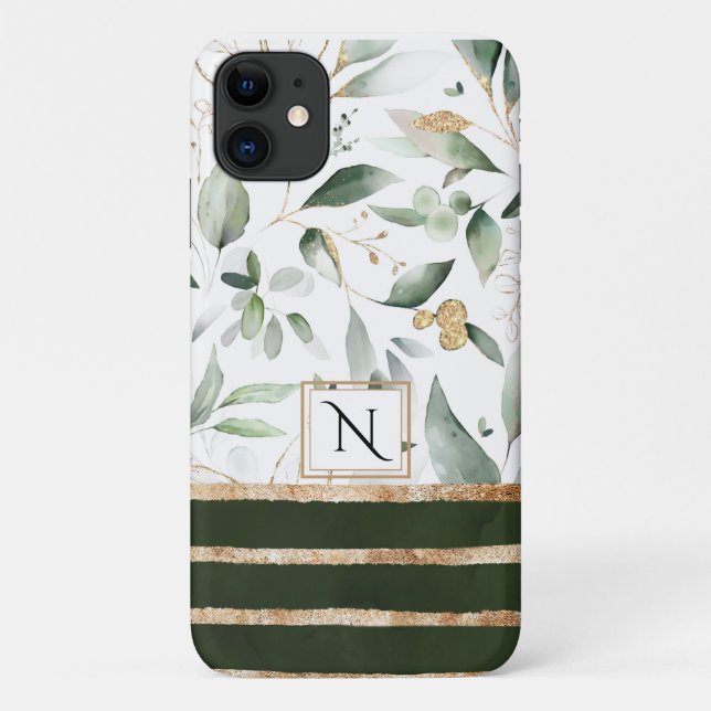 Monogram Botanischer Botanischer Glitzer Case-Mate iPhone Hülle (Rückseite)