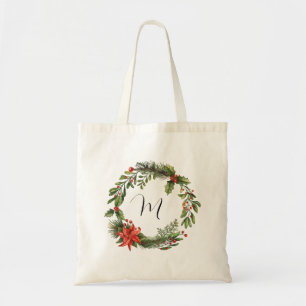 Monogram Botanischer Weihnachtskranz Tragetasche