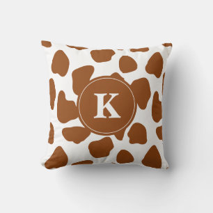 Monogram, braune Kuh Print und Aquamarin Akzente P Kissen
