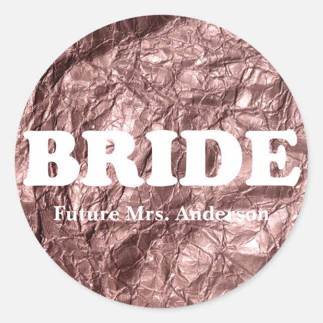Monogram Bride-Rose-Goldpapiertextur metallisch Runder Aufkleber (Vorderseite)