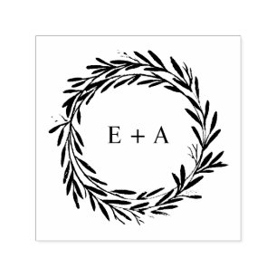 Monogram Bridge and Groom Initials Wreath Permastempel