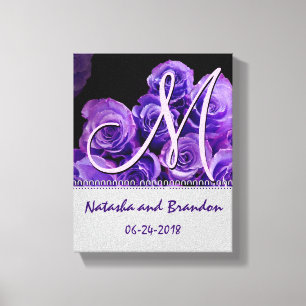 Monogram Bridge and Groom mit Lila Rose Leinwanddruck