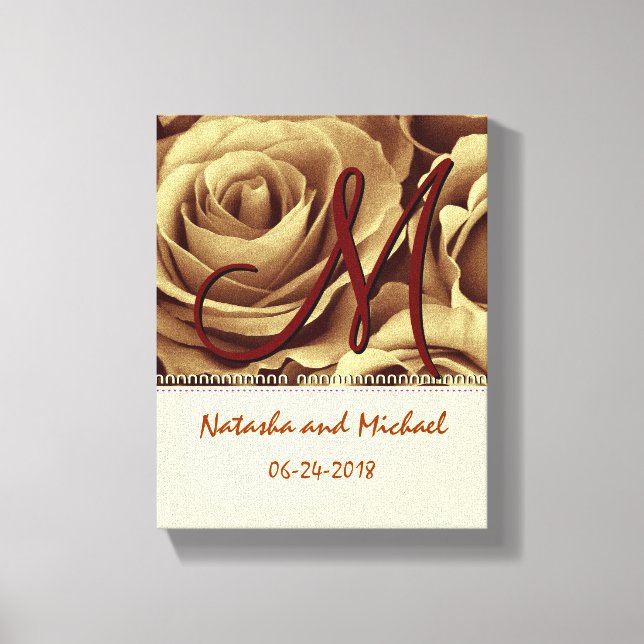 Monogram Bridge and Groom with Gold Rose Leinwanddruck (Vorderseite)