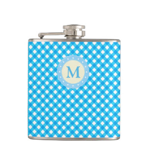 Monogram Bright Blue Gingham Pattern Flachmann