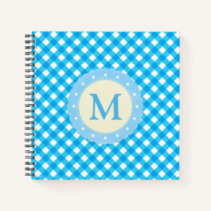 Monogram Bright Blue Gingham Pattern Notizbuch