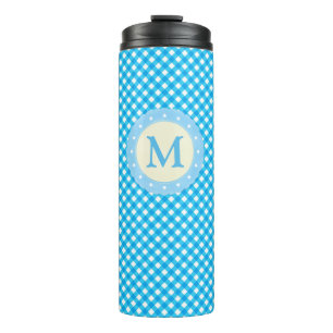 Monogram Bright Blue Gingham Pattern Thermosbecher