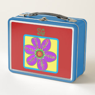 Monogram Bright Lila Green Blume Metall Brotdose