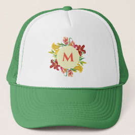 Monogram Bright Spring Flowers Illustration Truckerkappe