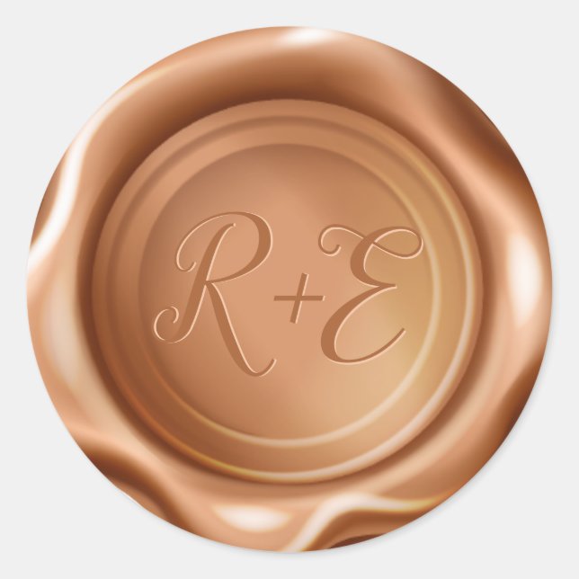 Monogram Bronze Wax Siegel Wedding Stickers (Vorderseite)
