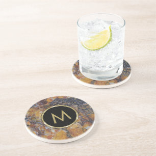 Monogram Brown and Black Marble Stone Texture Getränkeuntersetzer