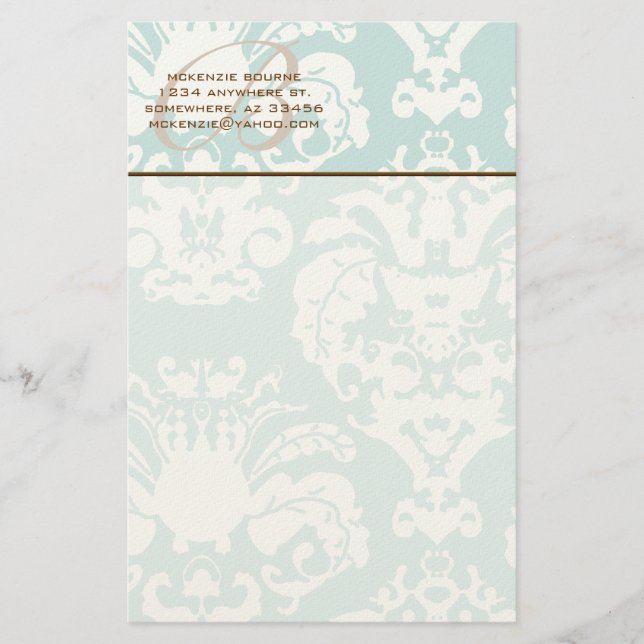 Monogram Brown & Aqua Blue Stationery Briefpapier (Vorderseite)
