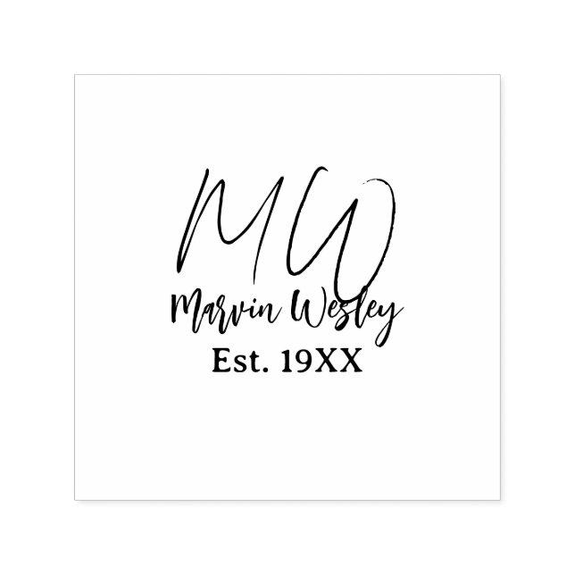 Monogram brown blue turquoise est.year simple mini permastempel (Design)