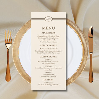 Monogram Brown Cream Christian Wedding Menu Menükarte