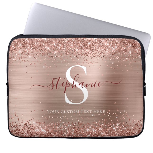 Monogram Brown Imitats-Glitzer Girly Glam Laptopschutzhülle (Vorderseite)