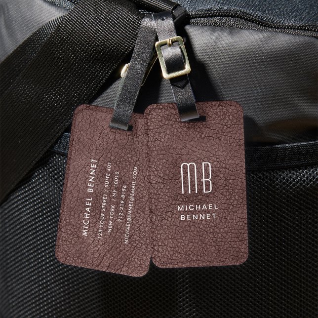Monogram Brown Imitats Leather Textur Gepäckanhänger (Monogram Brown Faux Leather Texture Luggage Tag)
