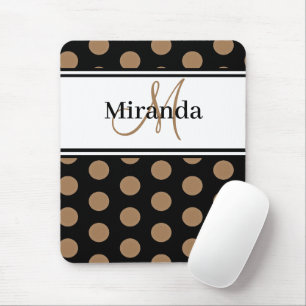 Monogram Brown Polka Dot Schwarz-weißes Skript Mousepad