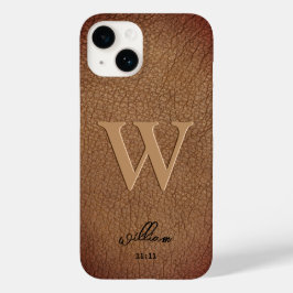 Monogram Brown Rustic Leather stylish script name Case-Mate iPhone 14 Hülle
