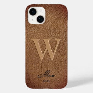 Monogram Brown Rustic Leather stylish script name Case-Mate iPhone 14 Hülle