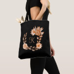 Monogram Brown Rustic Peach Floral Geschenk für si Tasche<br><div class="desc">Diese Taschen wären ein tolles Hochzeitsgeschenk für Ihr Brautparty.</div>