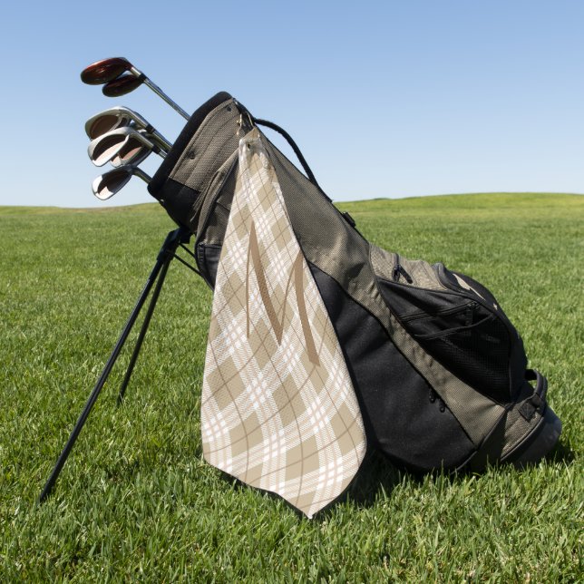 Monogram Brown Tan Beige Tartan Buffalo Kariert Golfhandtuch (Gras)