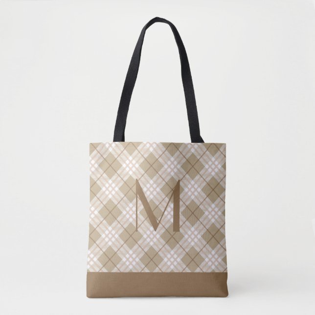 Monogram Brown Tan Beige Tartan Buffalo Kariert Tasche (Vorderseite)