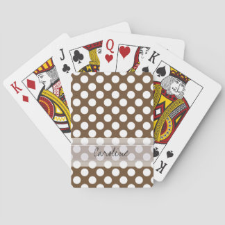 Monogram Brown White Trendy Fun Polka Dot Pattern Spielkarten