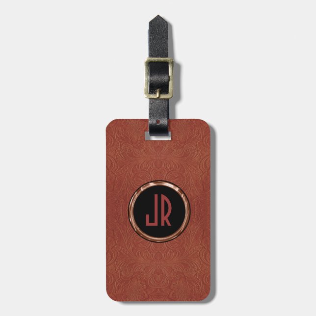 Monogram Brown Wildleder Leather Floral Design Gepäckanhänger (Vorderseite vertikal)
