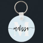 Monogram Brush Handgeschriebenes Blau Schlüsselanhänger<br><div class="desc">Fett serf Monogramm kombiniert mit handgeschriebener Kalligraphie mit Pinsel.</div>