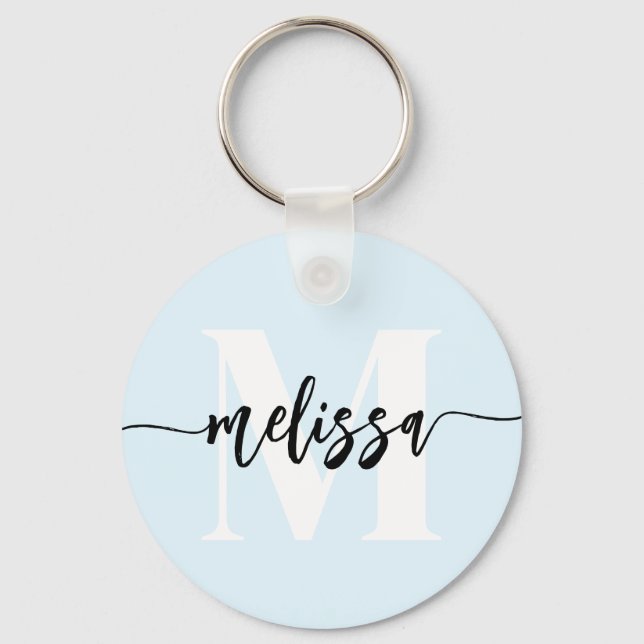 Monogram Brush Handgeschriebenes Blau Schlüsselanhänger (Vorderseite)