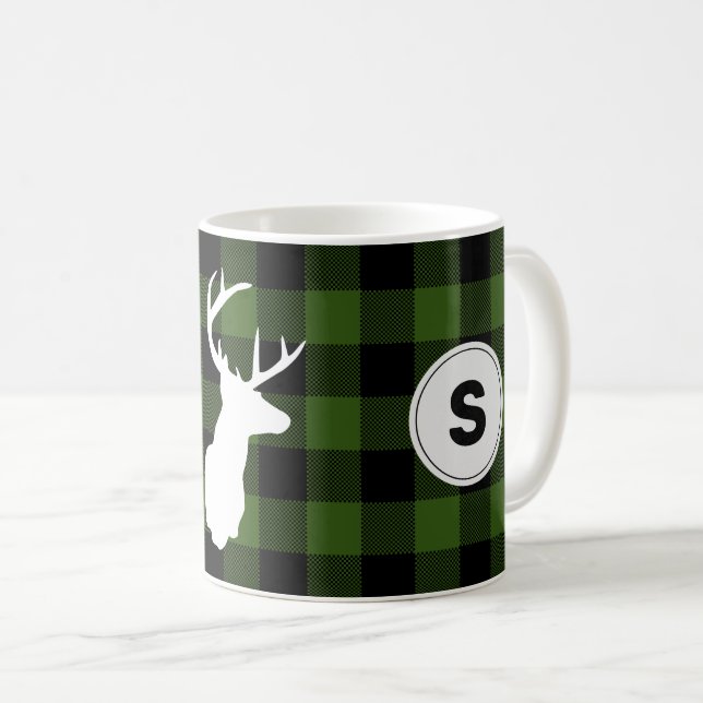 Monogram Buffalo Kariert Lumberjack Elch Kaffeetasse (VorderseiteRechts)