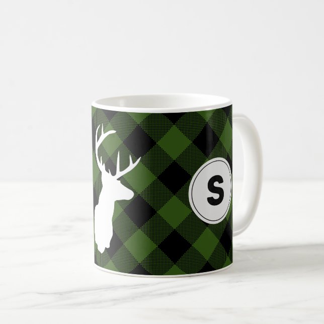 Monogram Buffalo Kariert Lumberjack Elch Kaffeetasse (VorderseiteRechts)