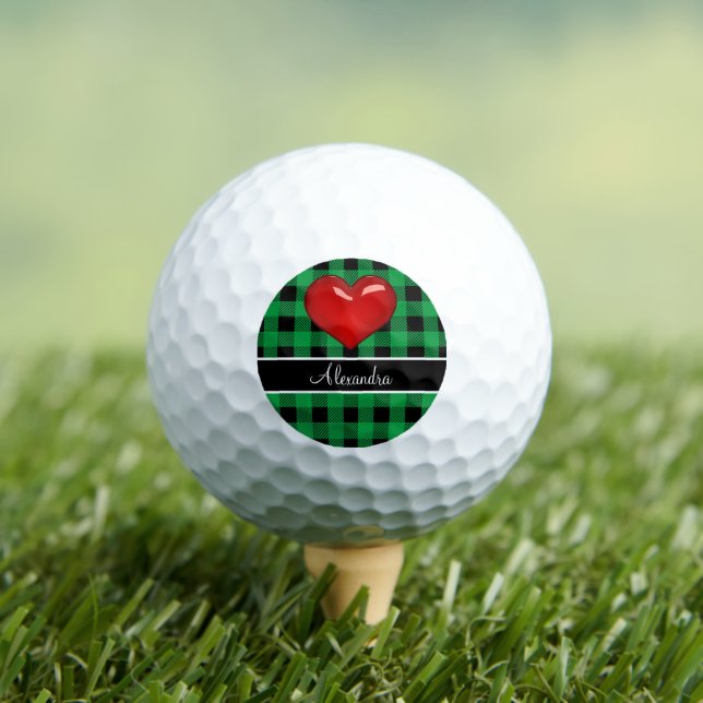 Monogram Buffalo Kariertes grünes Schwarzes Herz Golfball (Insitu T-Shirt)