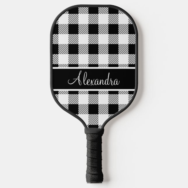 Monogram Buffalo Plaid White and Black Pickleball  Schläger (Vorderseite)