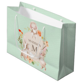 Monogram Bunny Rabbits Floral Baby Personalisiert Große Geschenktüte