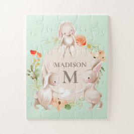 Monogram Bunny Rabbits Floral Girl Personalisiert